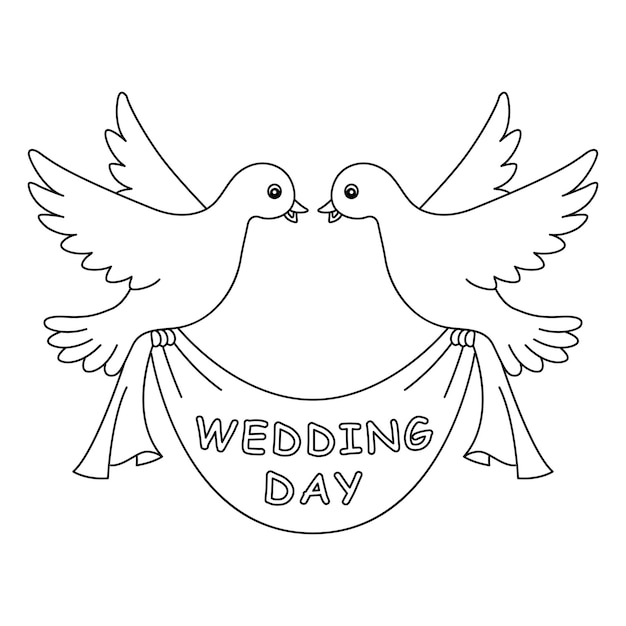 Vector wedding day dove isolated coloring page for kids