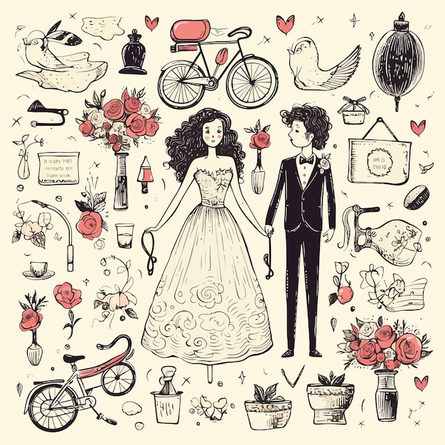 ベクトル wedding_day_elements hand_drawn_vector