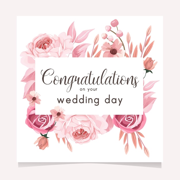 Wedding day greeting card with flowers