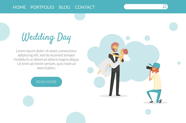 Wedding Day Landing Page Website of Mobile App Template Wedding Party Planning Service Vector Illustratie