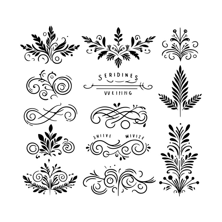 Wedding decorative elements silhouette wedding album ornaments vector