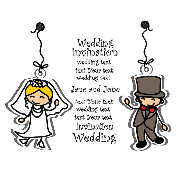 Wedding doodle couple in love Vector illustration for greeting card invitation and banner