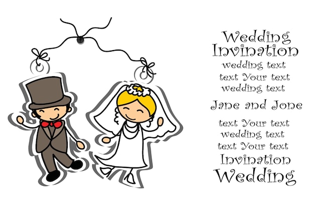 Wedding doodle couple in love Vector illustration for greeting card invitation and banner