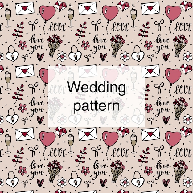 Vector wedding doodle pattern