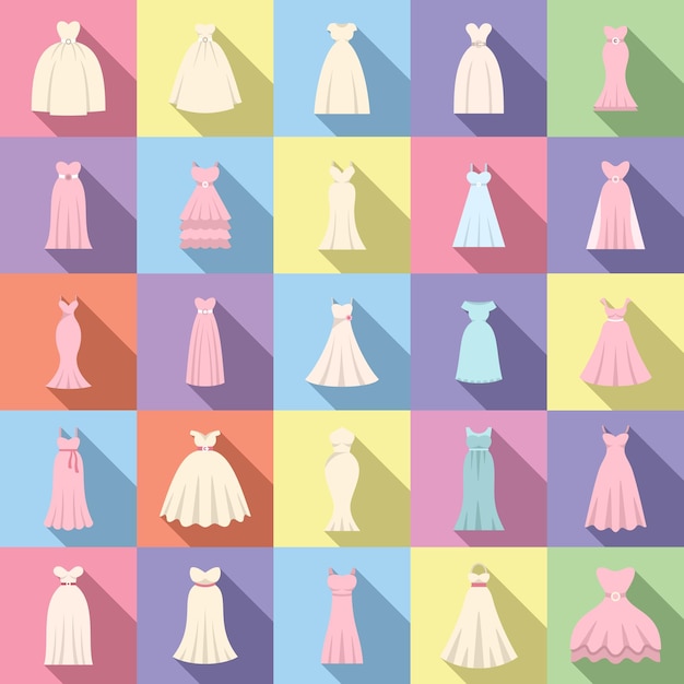 Wedding dress icons set flat vector bride accessories