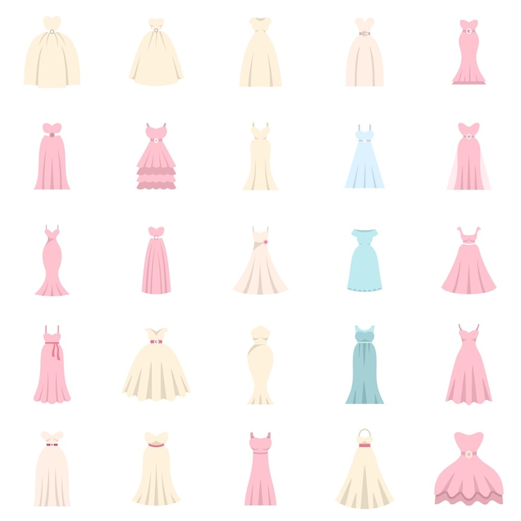 Vector ウェディング ドレスのアイコン セット フラット ベクトル花嫁アクセサリー