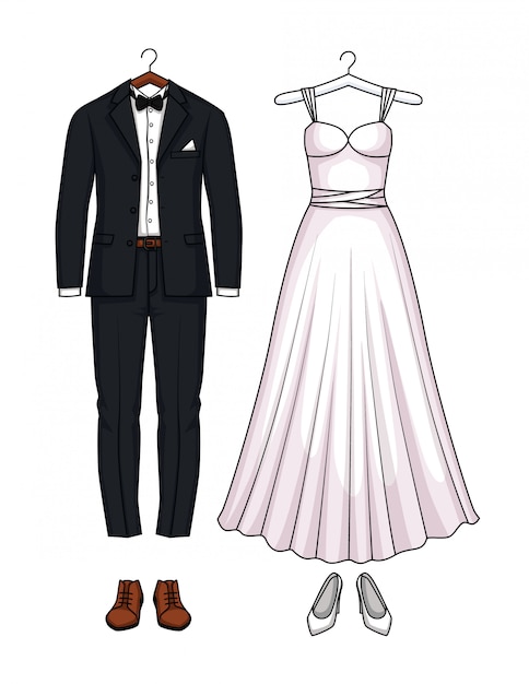 Wedding dress and wedding suit set