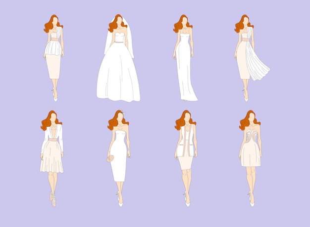 Wedding dresses in different styles.  illustration.