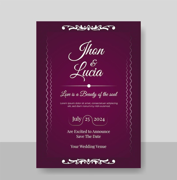Свадебный элегантный пригласительный билет или шаблон оформления поздравительной открытки