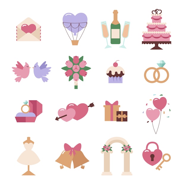 Wedding elements vector set isolated