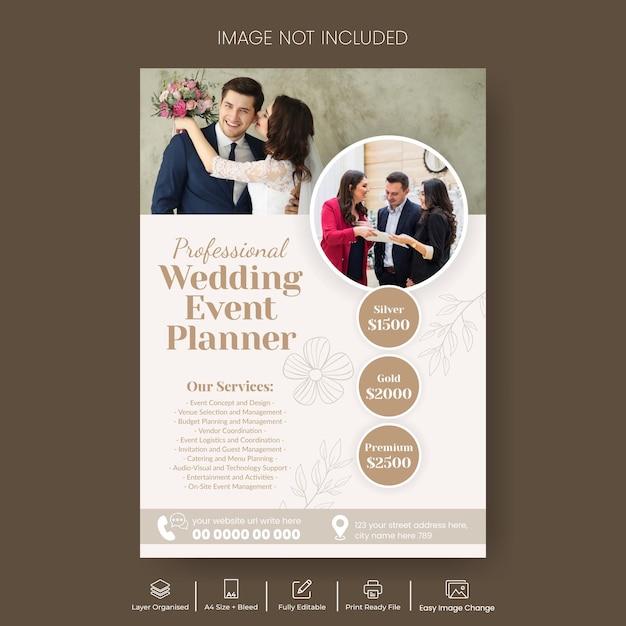 Wedding Event Planner print flyer or poster template event organizer vector flyer or poster design