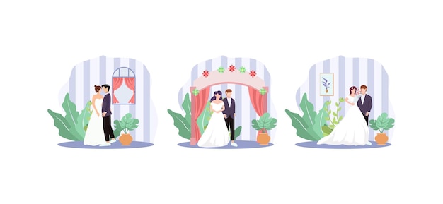 Vector wedding flat bundle design illustration