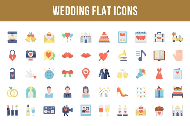 Vector wedding flat multicolor icons