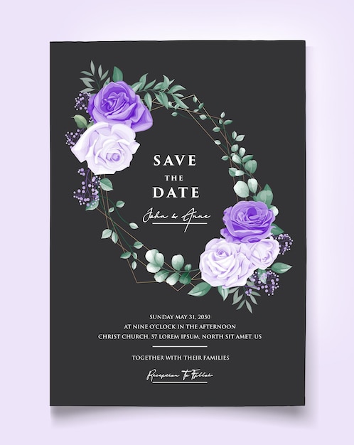 Vector wedding floral golden invitation card save the date design