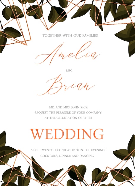 Wedding floral golden invitation card save the date design