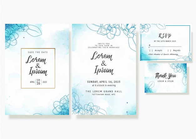 Wedding floral invitation card save the date rsvp  design elegant decorative   template in watercolour