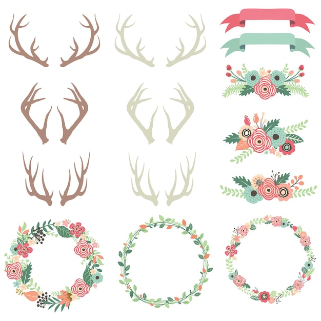 Vector wedding flower antlers