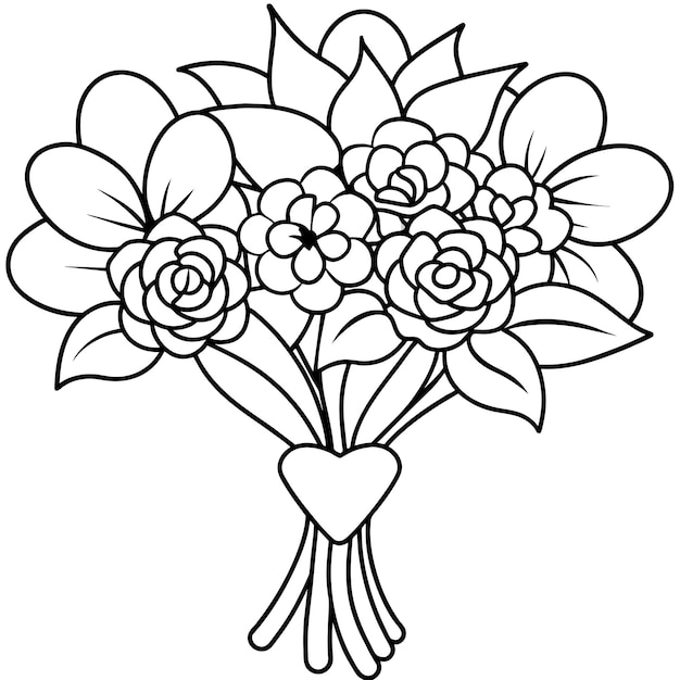 Pagina da colorare isolato del bouquet di fiori di nozze