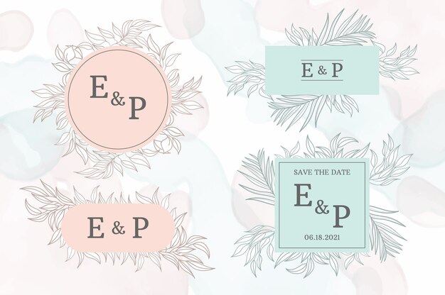 Wedding frame label pack with floral style