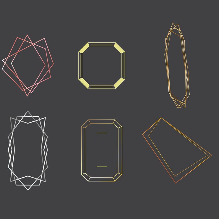 Vector wedding geometric borders vector png collection of gold silver bronze and gold rose luxury polyg