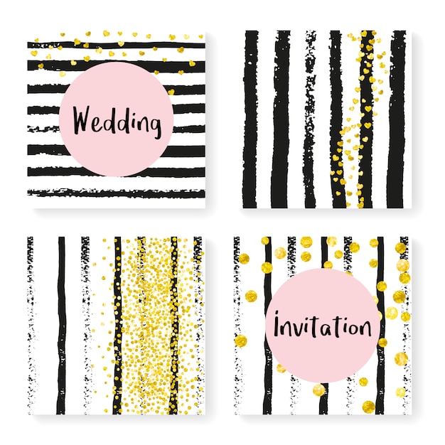 Wedding glitter confetti on stripes, invitation set