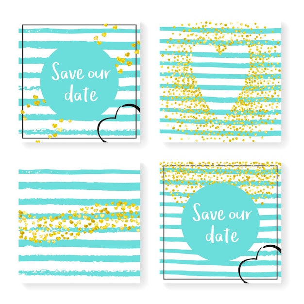 Wedding glitter confetti on stripes invitation set