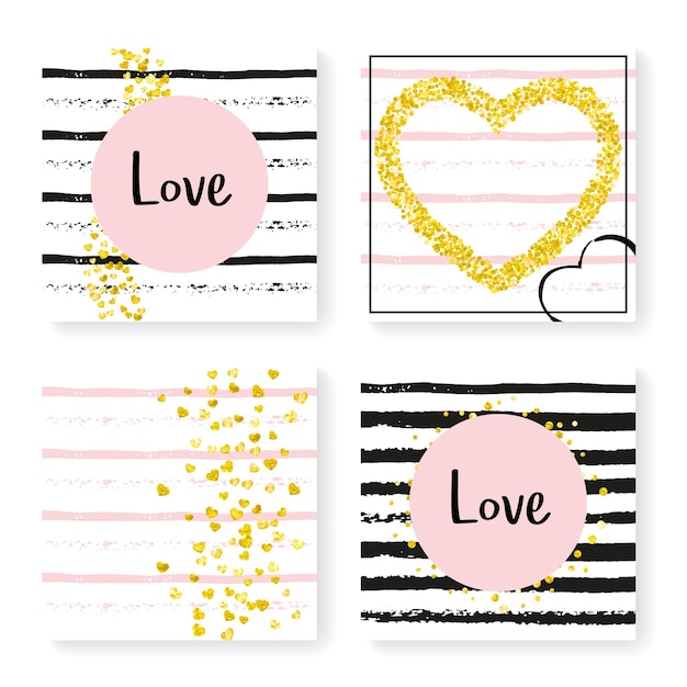 Wedding glitter confetti on stripes invitation set