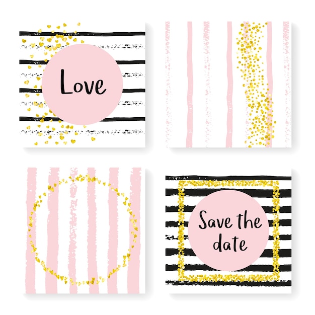 Wedding glitter confetti on stripes invitation set