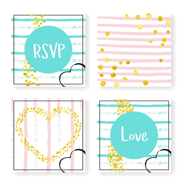 Wedding glitter confetti on stripes invitation set