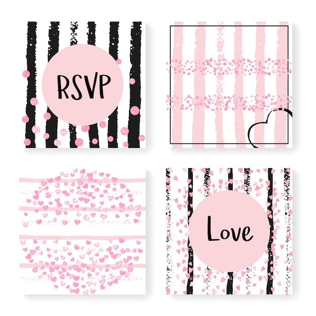 Wedding glitter confetti on stripes invitation set