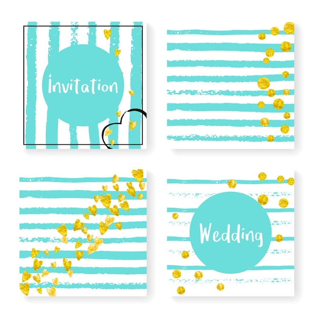 Wedding glitter confetti on stripes invitation set