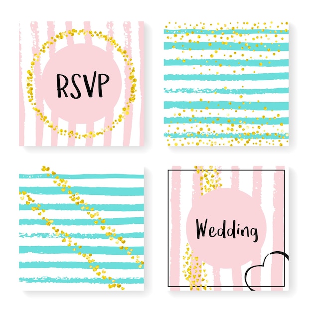 Wedding glitter confetti on stripes invitation set