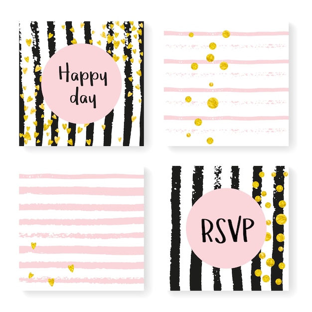 Wedding glitter confetti on stripes, invitation set