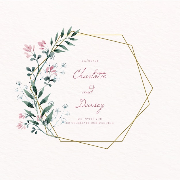 Wedding golden floral frame save the date