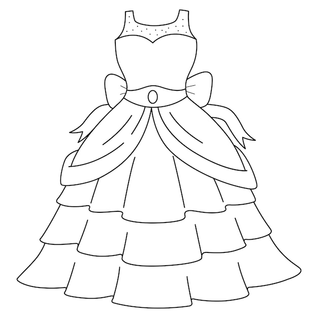 Vector wedding gown isolated coloring page for kids