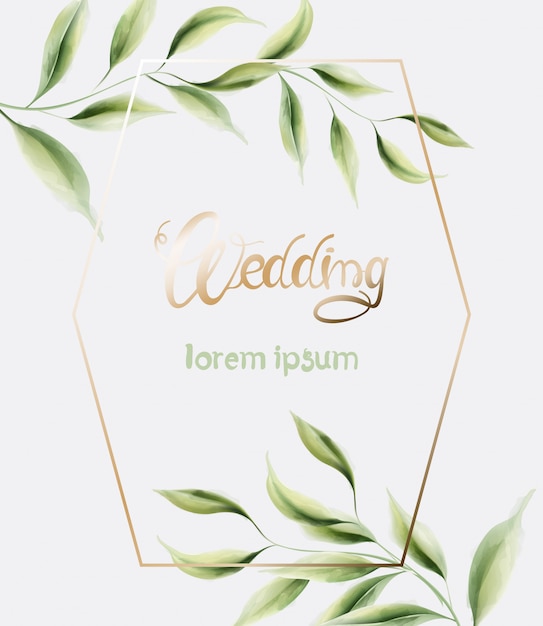 Wedding greeting card with frame and leaves