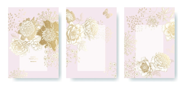 Wedding greeting or invitation cards set Pink and gold