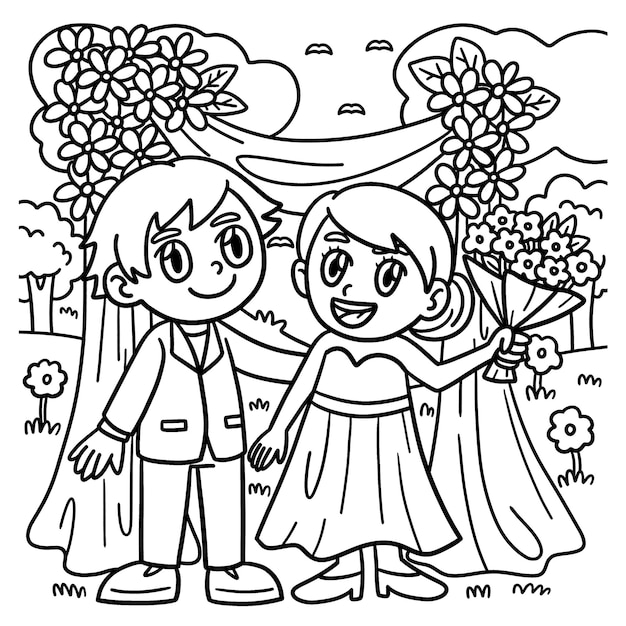 Wedding Groom And Bride Coloring Page for Kids