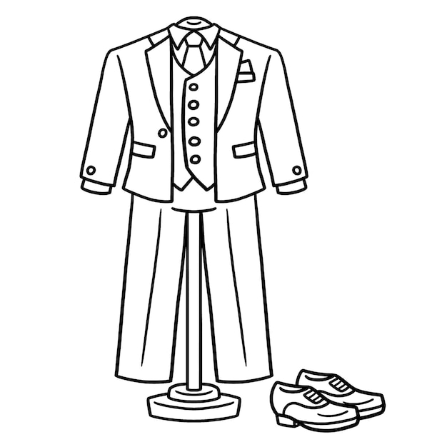 Wedding groom suit isolated coloring page