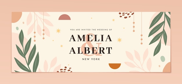 Vector wedding hand drawn flat boho facebook cover