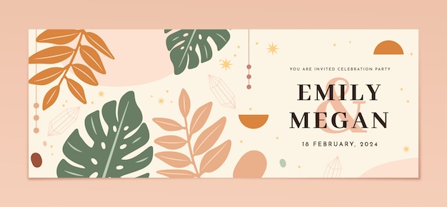 Vector wedding hand drawn flat boho facebook cover