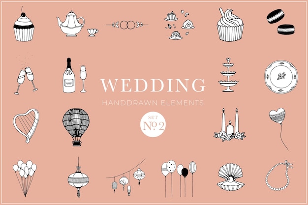 Wedding handdrawn elements set wedding illustrations collection bride groom greetings