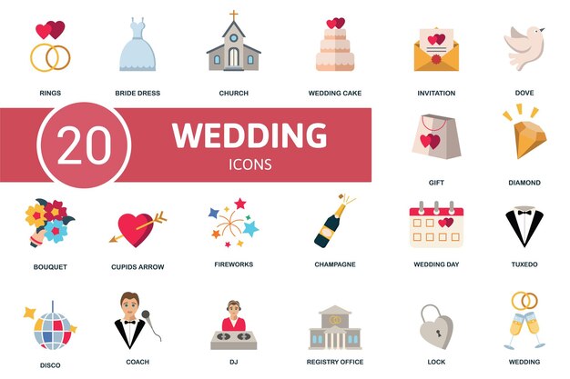 Vector wedding icon set contains editable icons wedding theme such