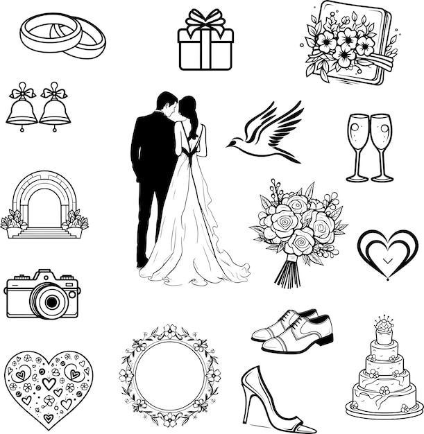 wedding icon set vector illustration