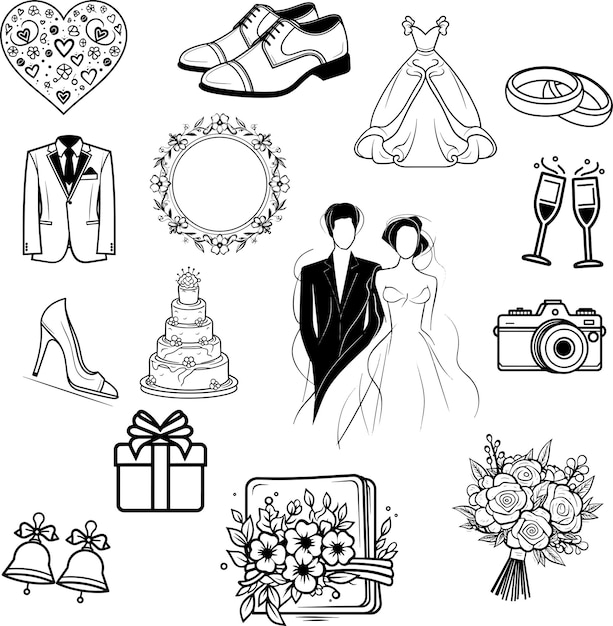 Vector wedding icon set vector illustration