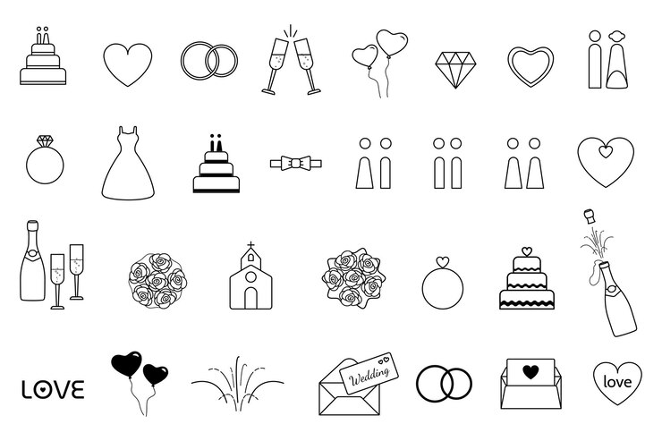 Vector wedding icon set for web and app outline style vector illustration
