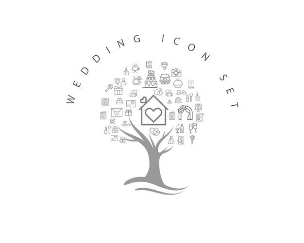 Wedding icon set on white background Premium Vector