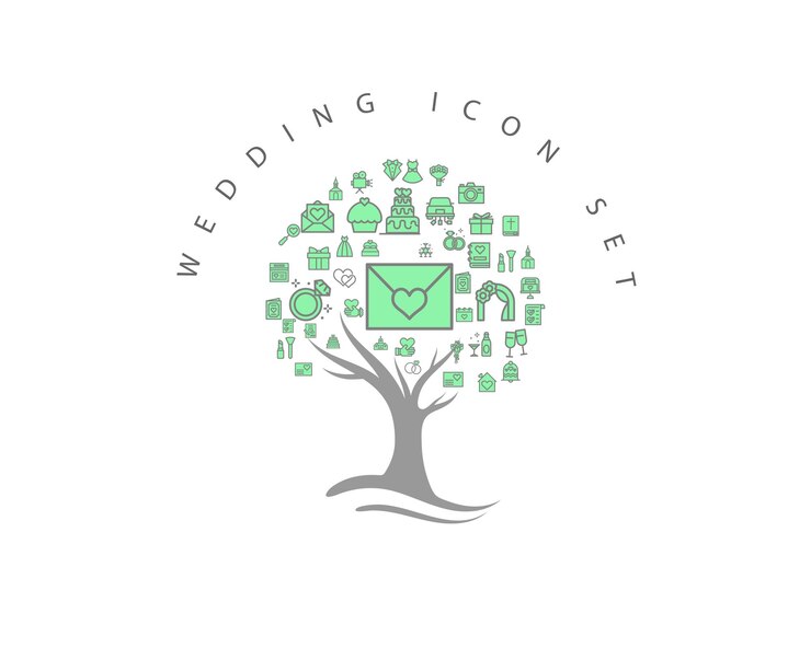 Vector wedding icon set on white background premium vector