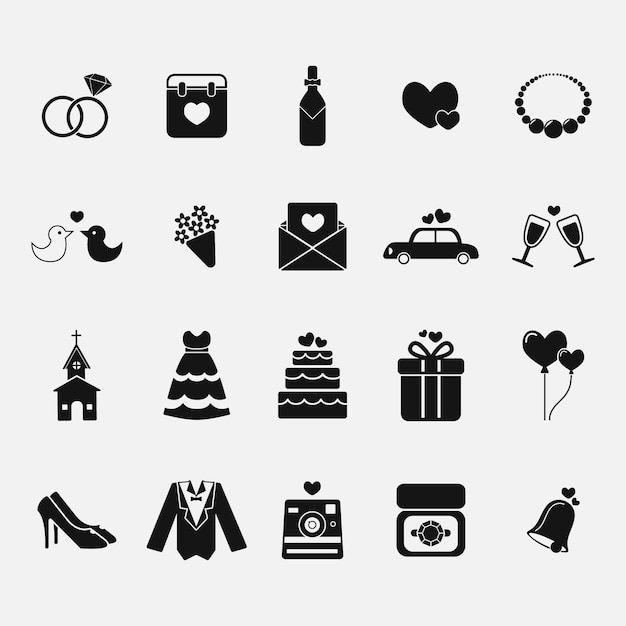 Вектор Коллекция свадебных иконок