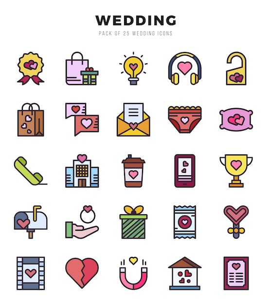 Wedding Icons Pack Lineal Color Icons set Lineal Color icon collectie set